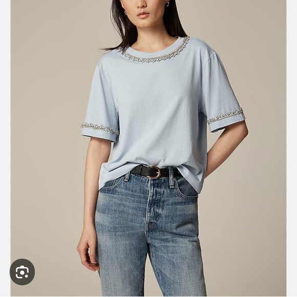 J CREW Heavy jersey T-shirt with rhinestones SIZE L WOMEN'S - Picture 2 of 15
